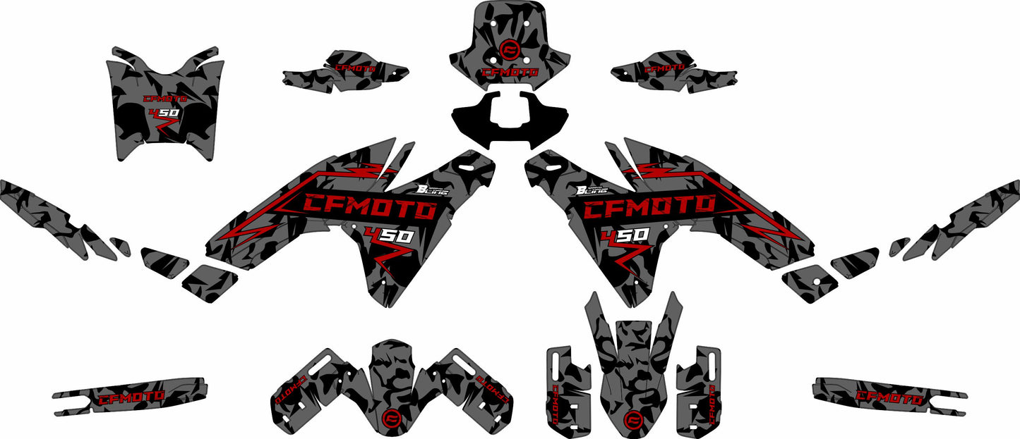 CF MOTO MT450 FULL GRAPHICS KIT ''CHAOS V1 GREY'' DESIGN