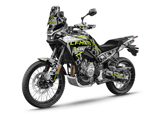 CF MOTO MT450 FULL GRAPHICS KIT ''CHAOS V1 LIME'' DESIGN