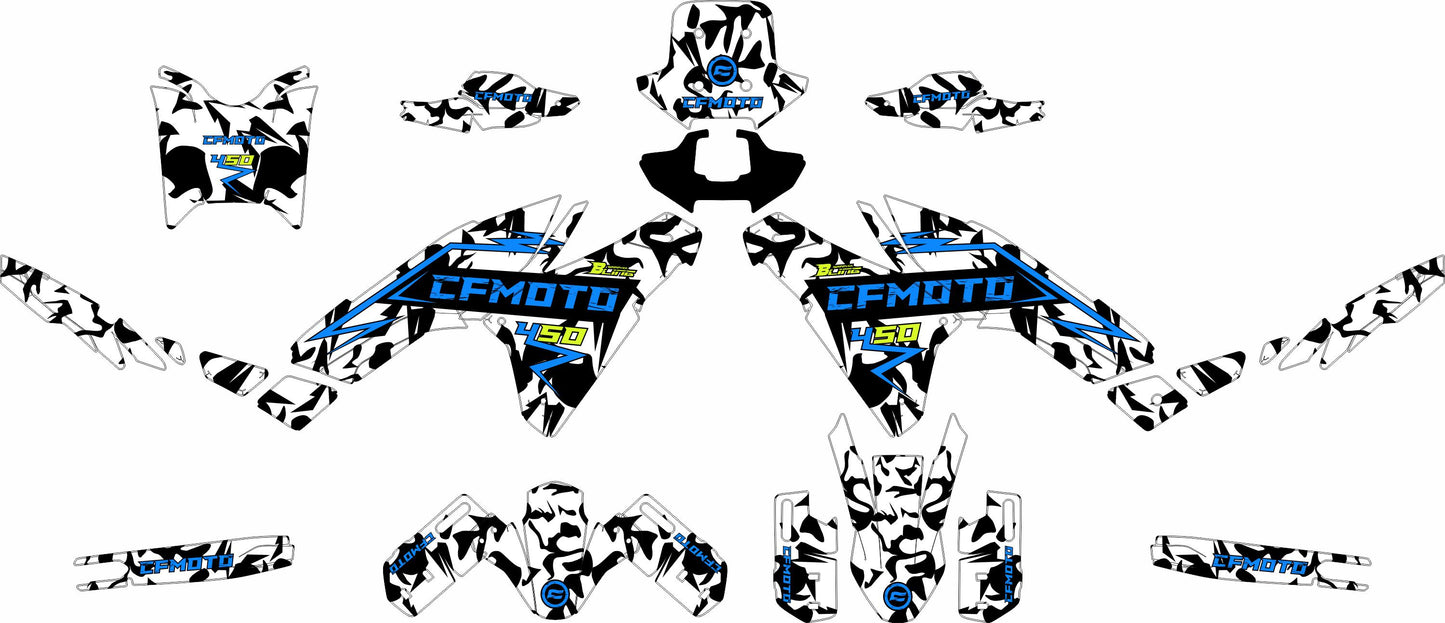 CF MOTO MT450 FULL GRAPHICS KIT ''CHAOS V1 WHITE'' DESIGN
