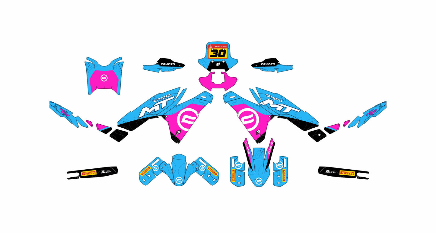 CF MOTO MT450 FULL GRAPHICS KIT ''TOPOGRAPH BLUE'' DESIGN