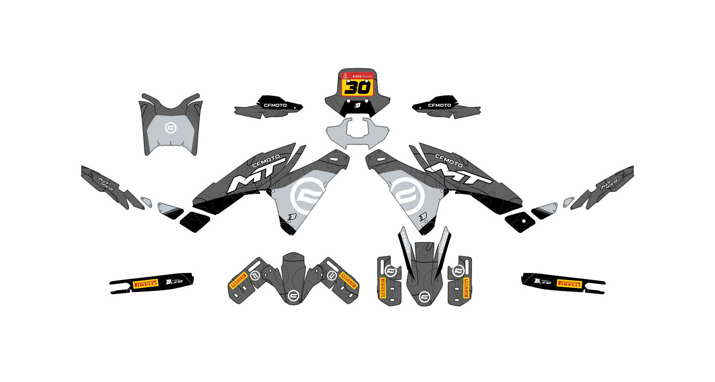 CF MOTO MT450 FULL GRAPHICS KIT ''TOPOGRAPH GREY'' DESIGN