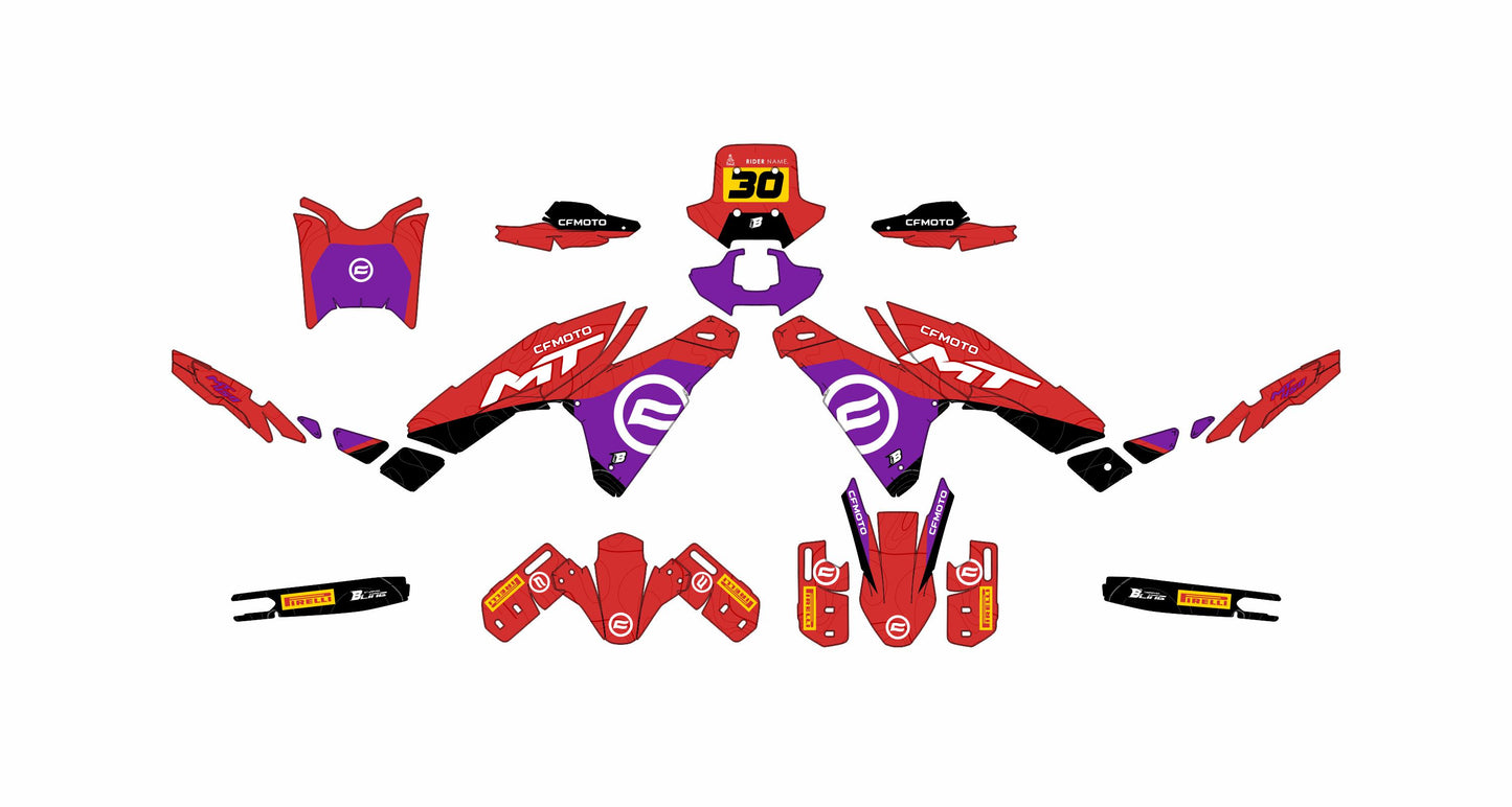 CF MOTO MT450 FULL GRAPHICS KIT ''TOPOGRAPH RED'' DESIGN