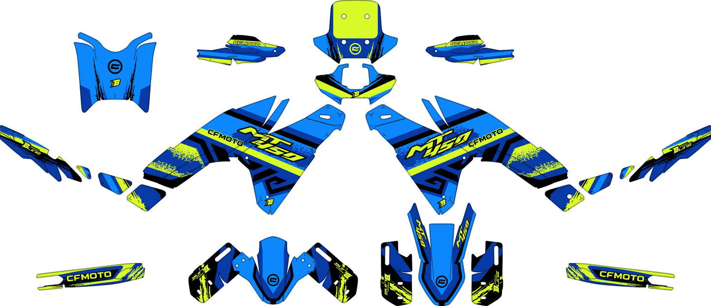 CF MOTO MT450 FULL GRAPHICS KIT ''TRANCED LIME'' DESIGN