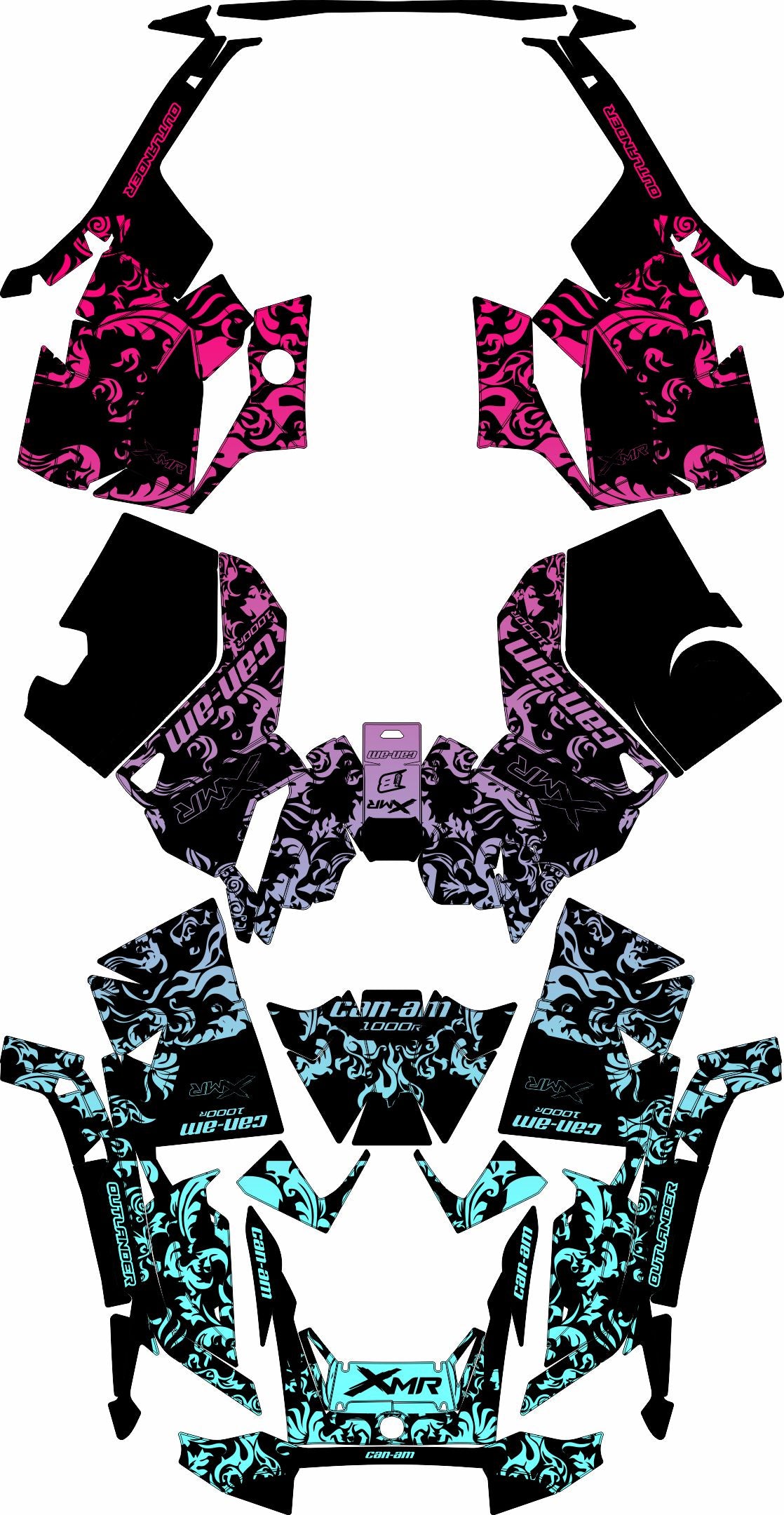 CAN-AM OUTLANDER G3 2025-2027 FULL GRAPHICS KIT "MOTTLED TEAL PINK" DESIGN