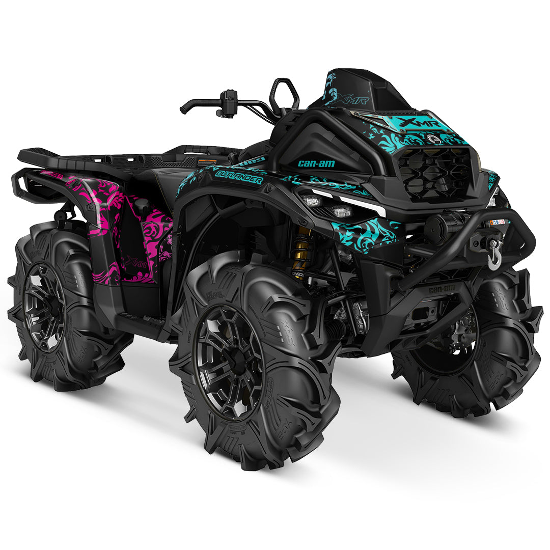 CAN-AM OUTLANDER G3 2025-2027 FULL GRAPHICS KIT "MOTTLED TEAL PINK" DESIGN