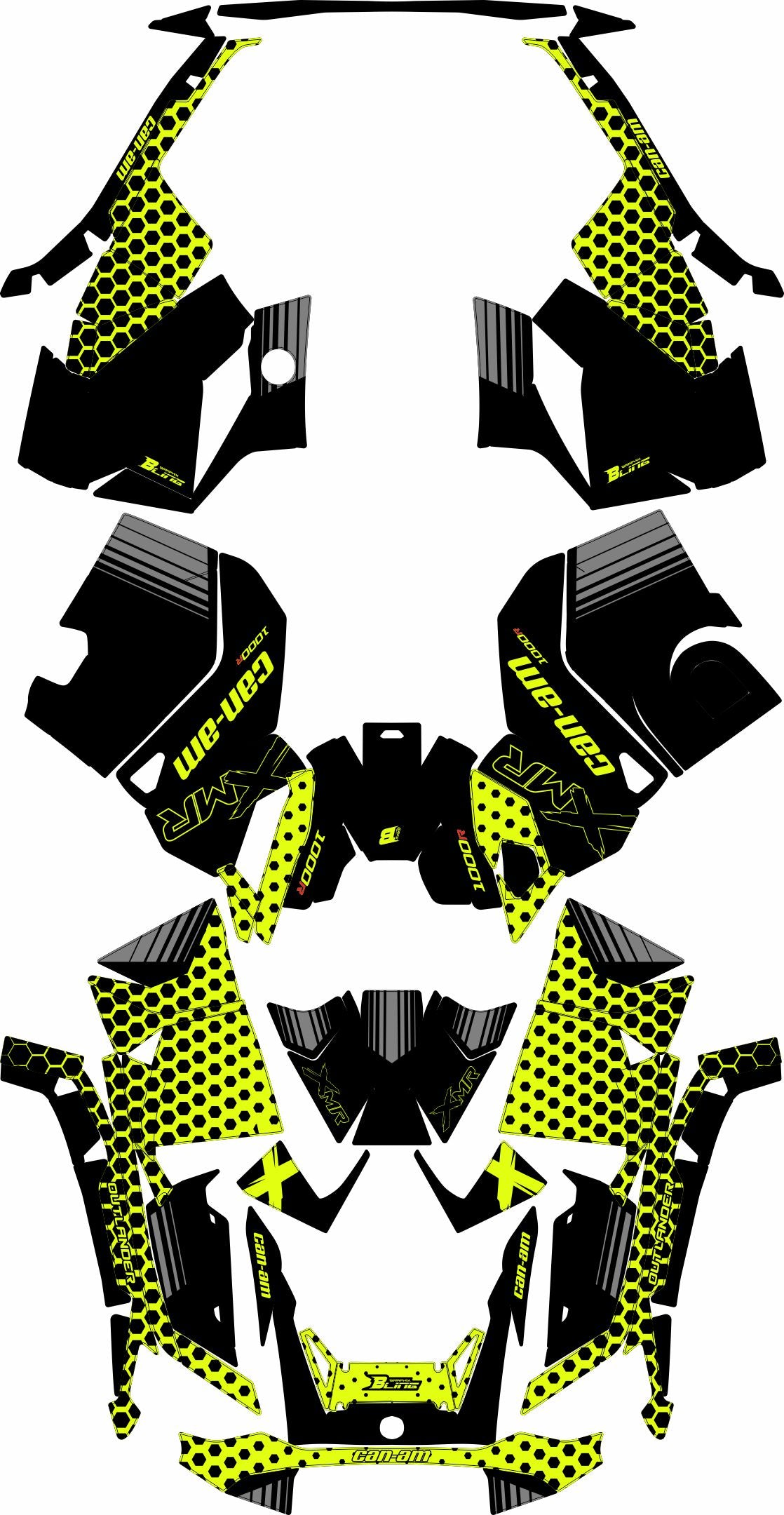 CAN-AM OUTLANDER G3 2025-2027 FULL GRAPHICS KIT "RADON NEON YELLOW" DESIGN