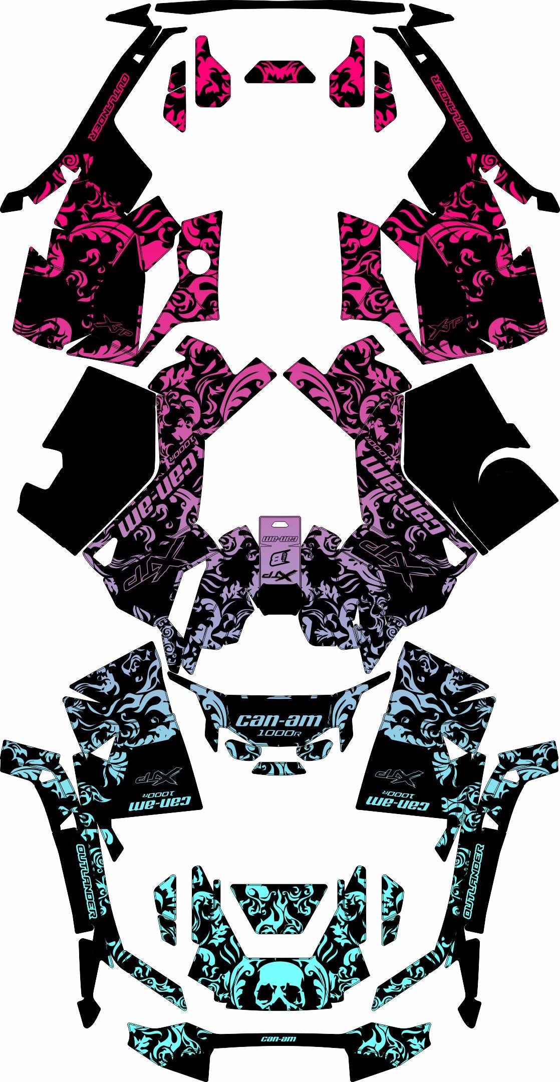 CAN-AM OUTLANDER G3 2025-2027 FULL GRAPHICS KIT "MOTTLED TEAL PINK" DESIGN