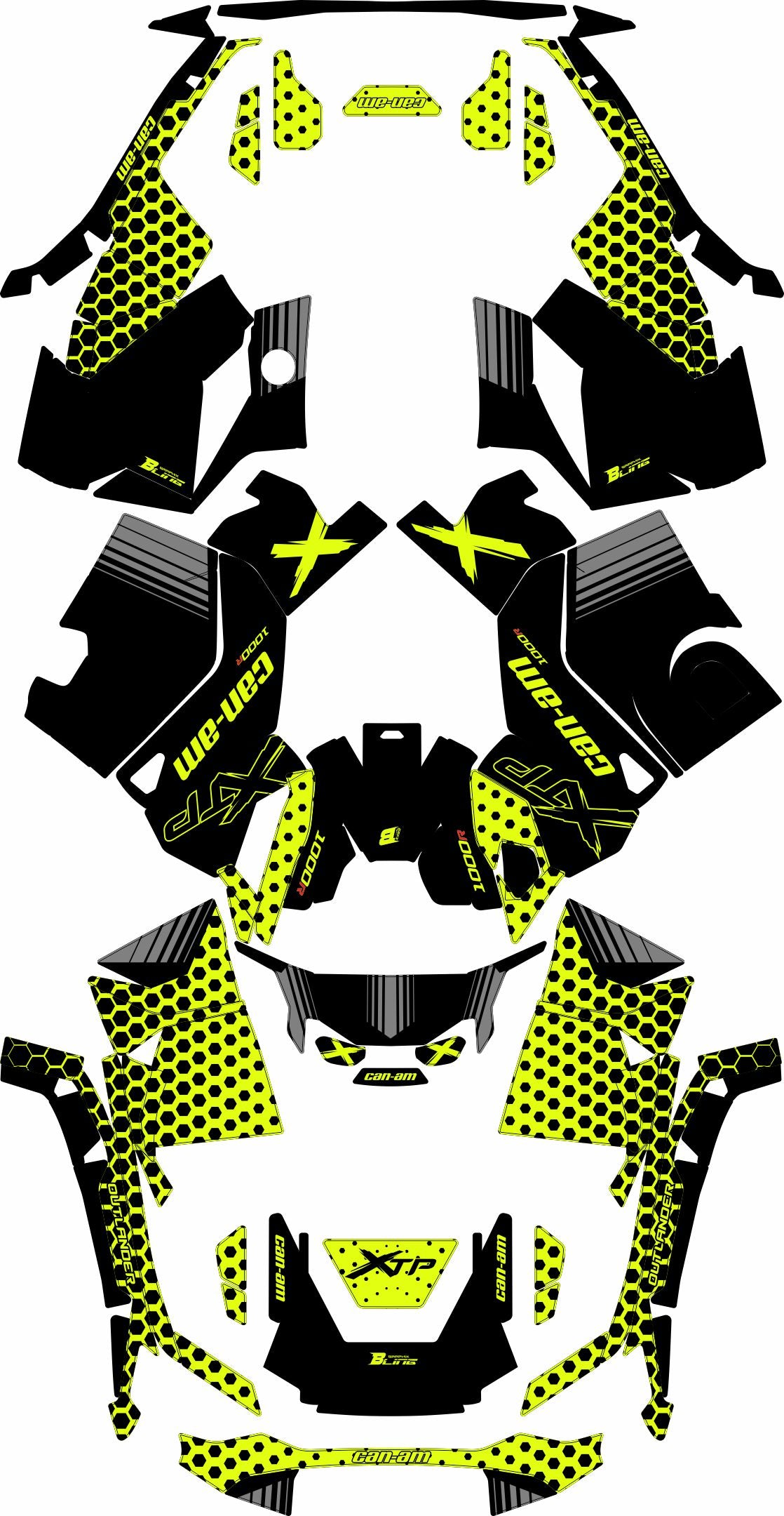 CAN-AM OUTLANDER G3 2025-2027 FULL GRAPHICS KIT "RADON NEON YELLOW" DESIGN