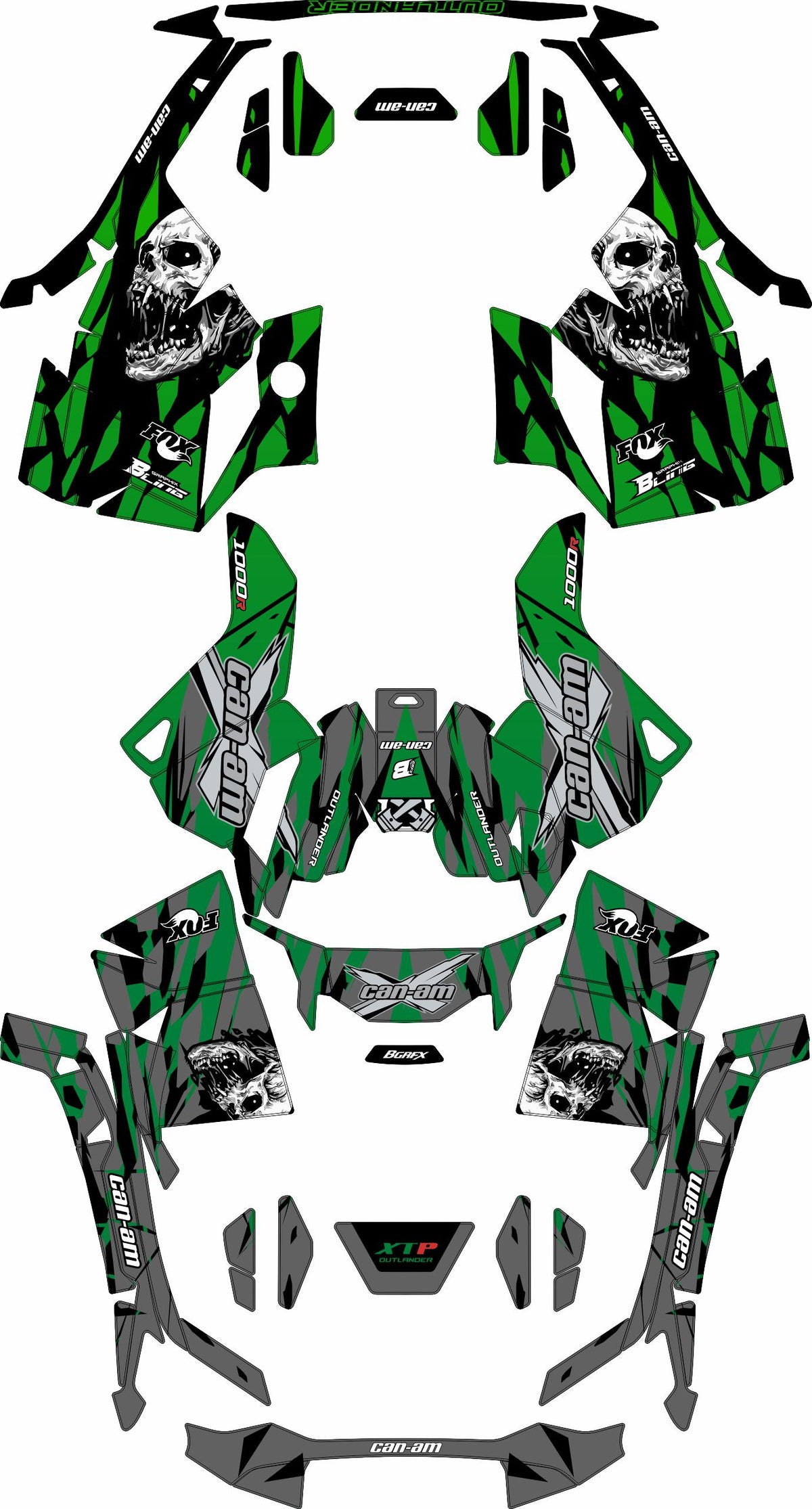 CAN-AM OUTLANDER G3 2025-2027 FULL GRAPHICS KIT "SCREAM GREEN" DESIGN