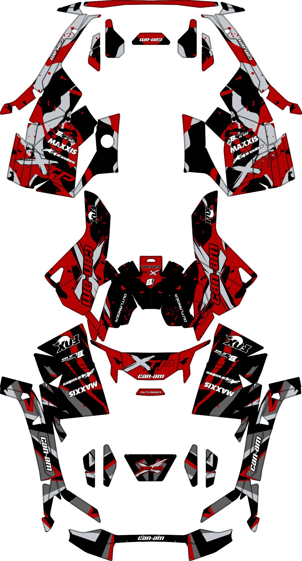 CAN-AM OUTLANDER G3 2025 FULL GRAPHICS KIT "CAMED RED" DESIGN