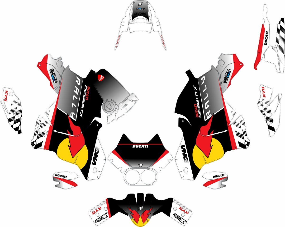 DUCATI DESERT X FULL GRAPHICS KIT ''FACTORED BLACK'' DESIGN