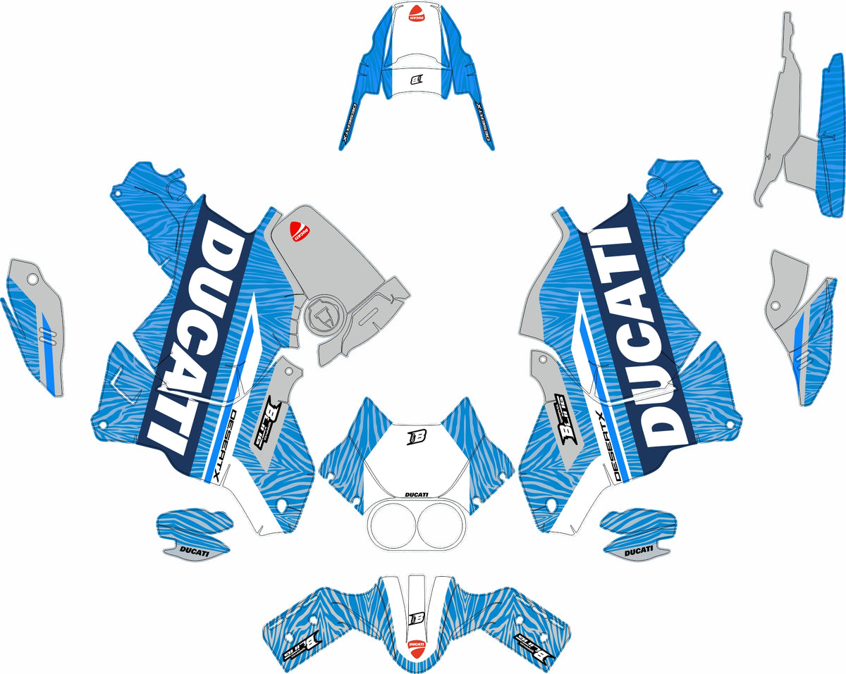 DUCATI DESERT X FULL GRAPHICS KIT ''ZEBRA BLUE'' DESIGN