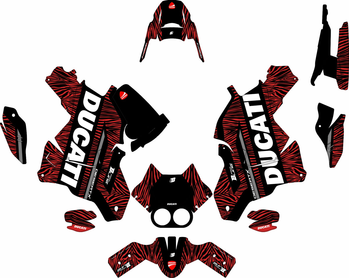 DUCATI DESERT X FULL GRAPHICS KIT ''ZEBRA RED'' DESIGN