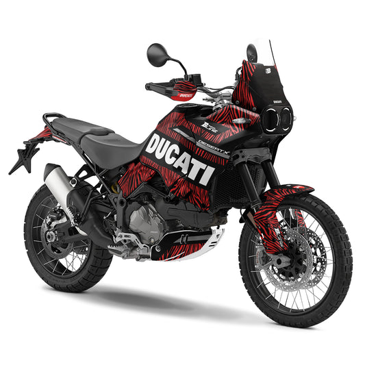 DUCATI DESERT X FULL GRAPHICS KIT ''ZEBRA RED'' DESIGN