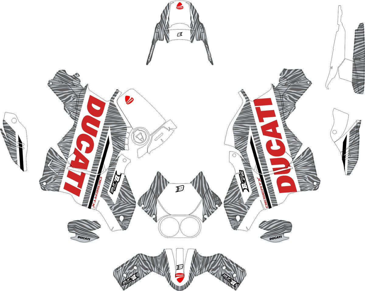 DUCATI DESERT X FULL GRAPHICS KIT ''ZEBRA WHITE'' DESIGN