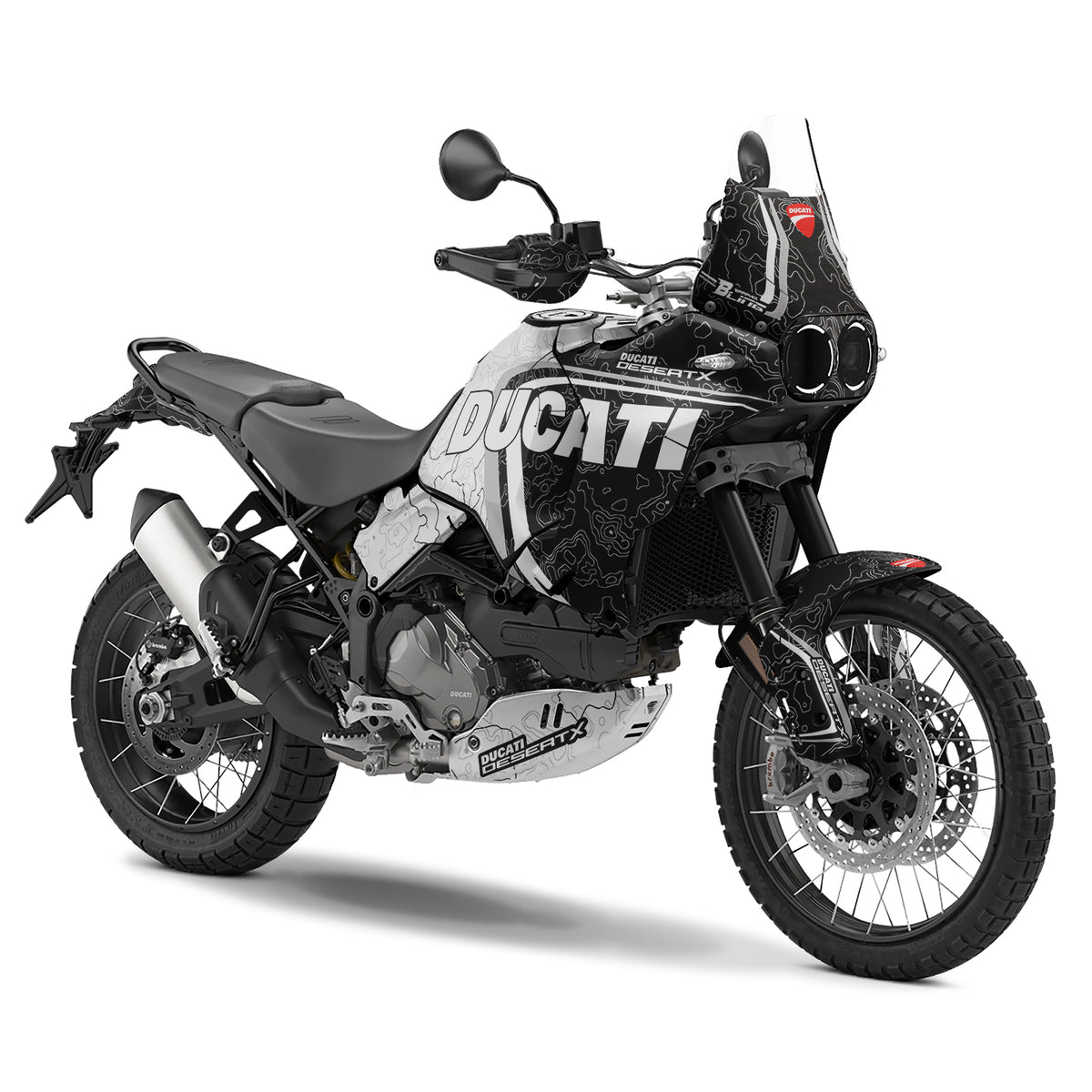 DUCATI DESERT X FULL GRAPHICS KIT ''TOPOGRAPHIC BLACK'' DESIGN