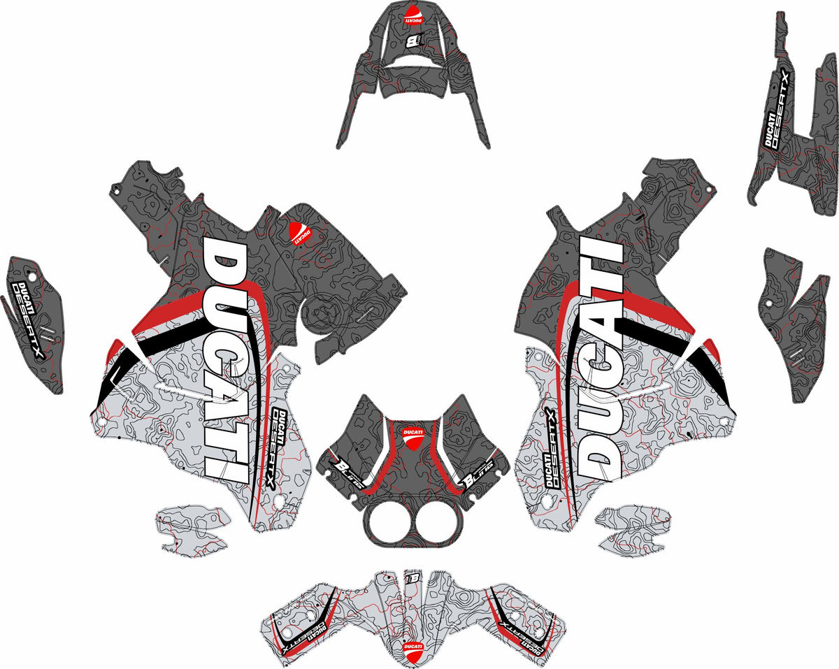 DUCATI DESERT X FULL GRAPHICS KIT ''TOPOGRAPHIC GREY'' DESIGN