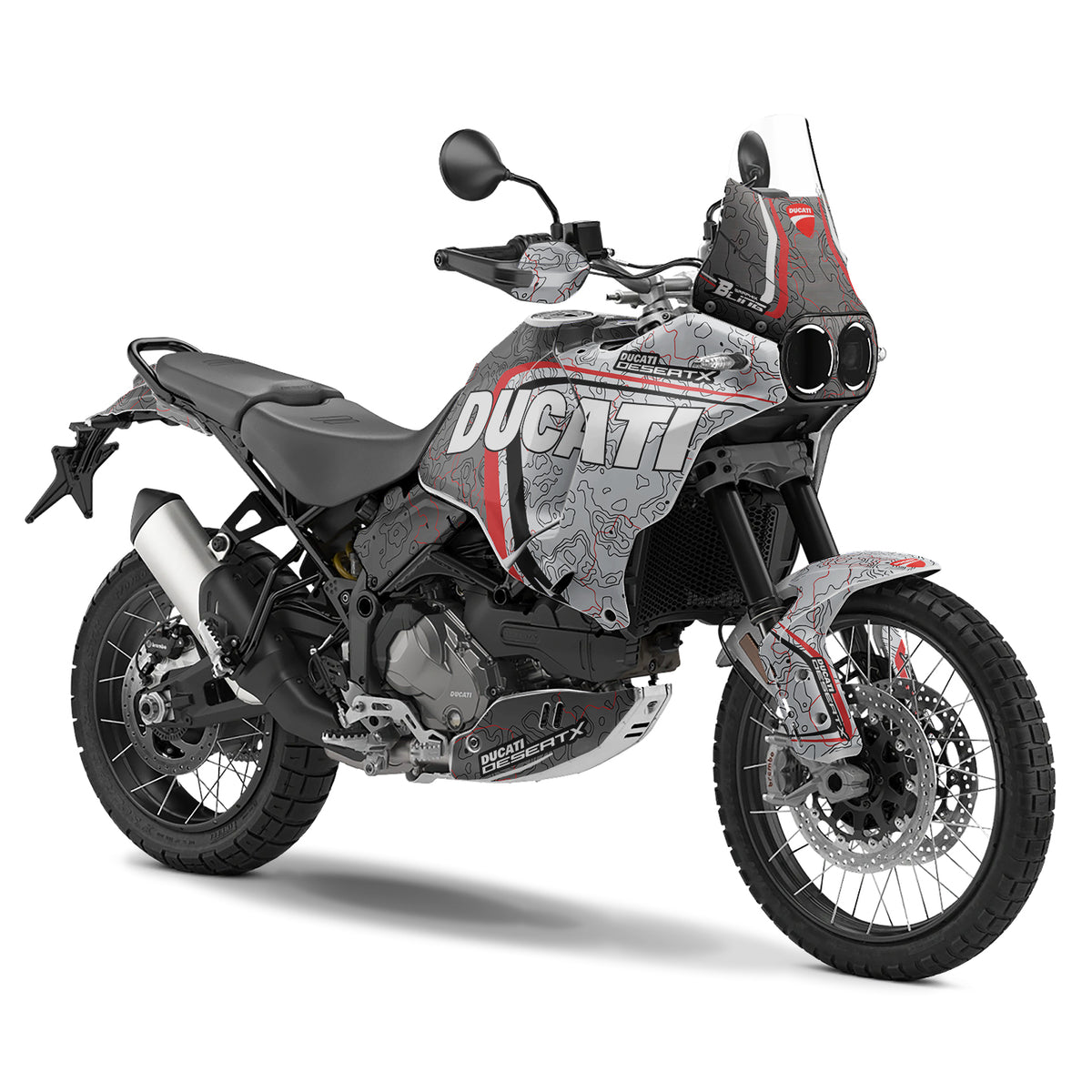 DUCATI DESERT X FULL GRAPHICS KIT ''TOPOGRAPHIC GREY'' DESIGN
