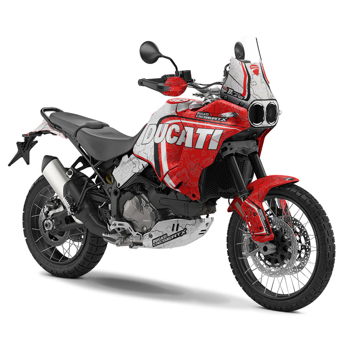 DUCATI DESERT X FULL GRAPHICS KIT ''TOPOGRAPHIC RED'' DESIGN