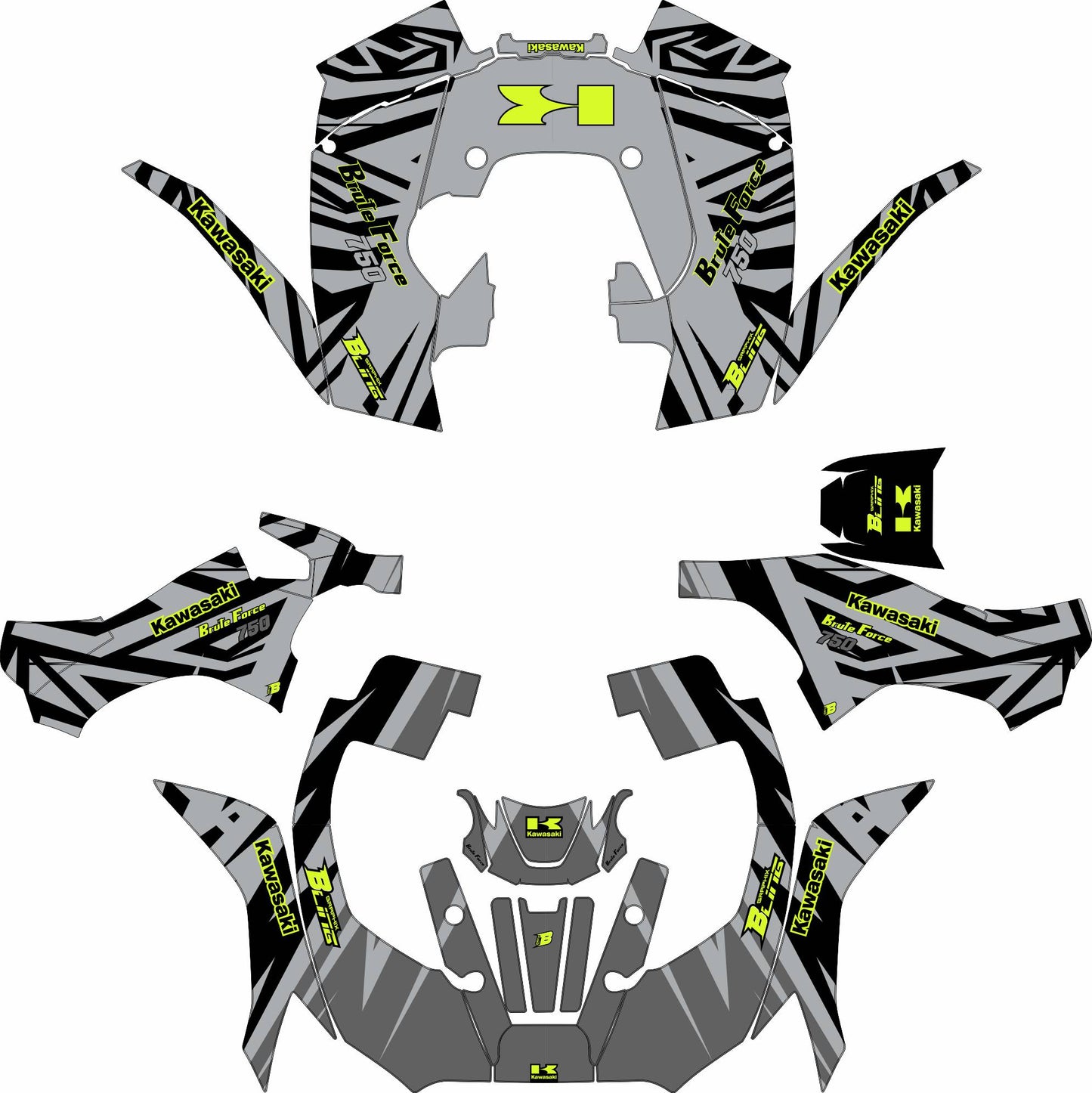 KAWASAKI BRUTE FORCE 750 FULL GRAPHICS KIT ''PULSED GREY'' DESIGN
