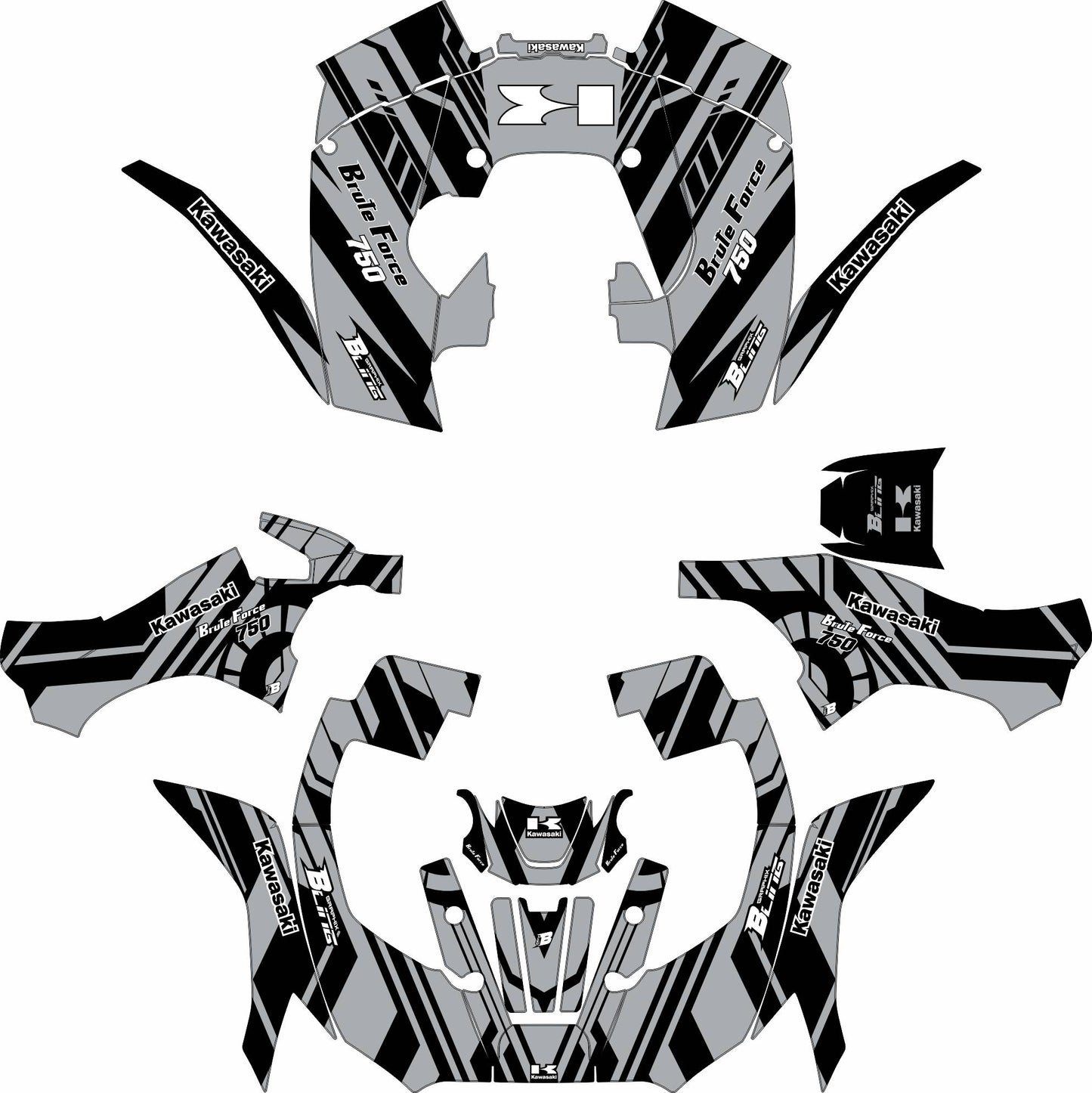 KAWASAKI BRUTE FORCE 750 FULL GRAPHICS KIT ''TOOLED GREY'' DESIGN