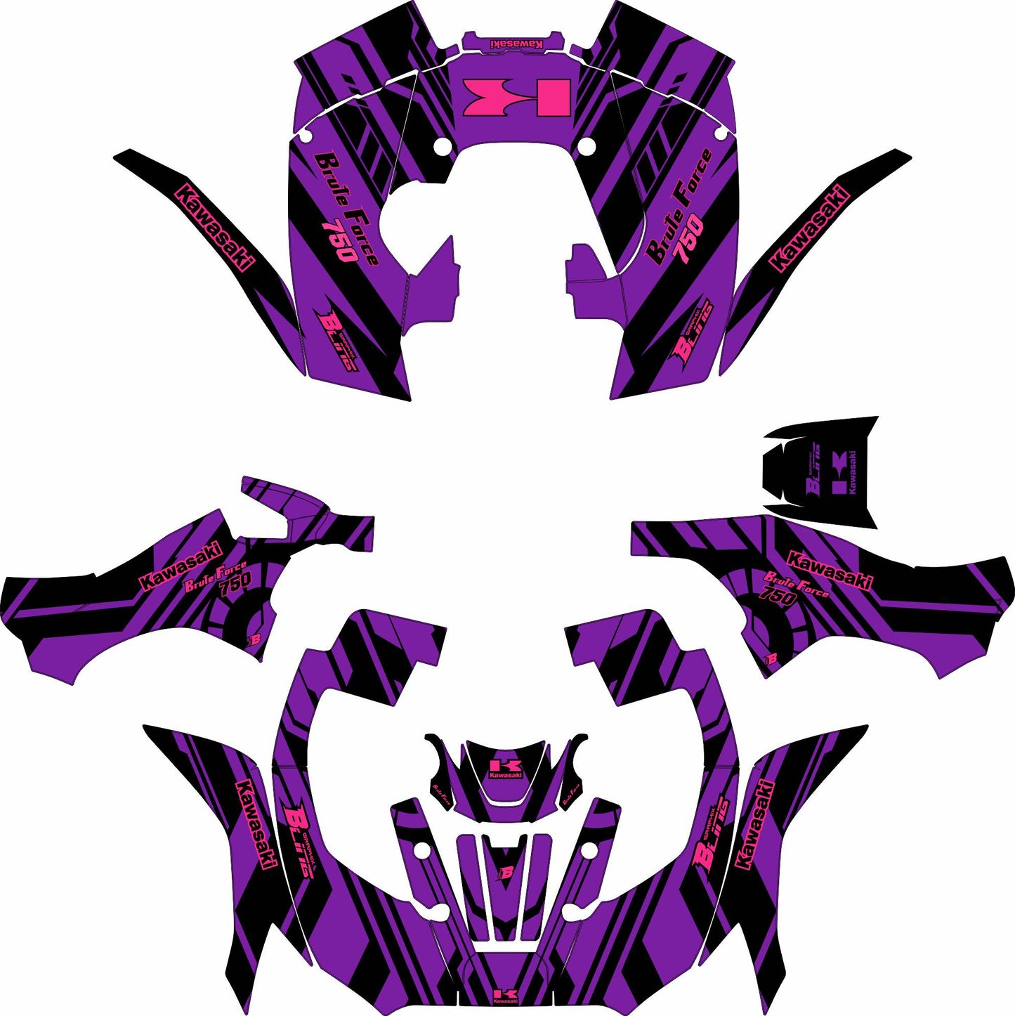 KAWASAKI BRUTE FORCE 750 FULL GRAPHICS KIT ''TOOLED PURPLE'' DESIGN