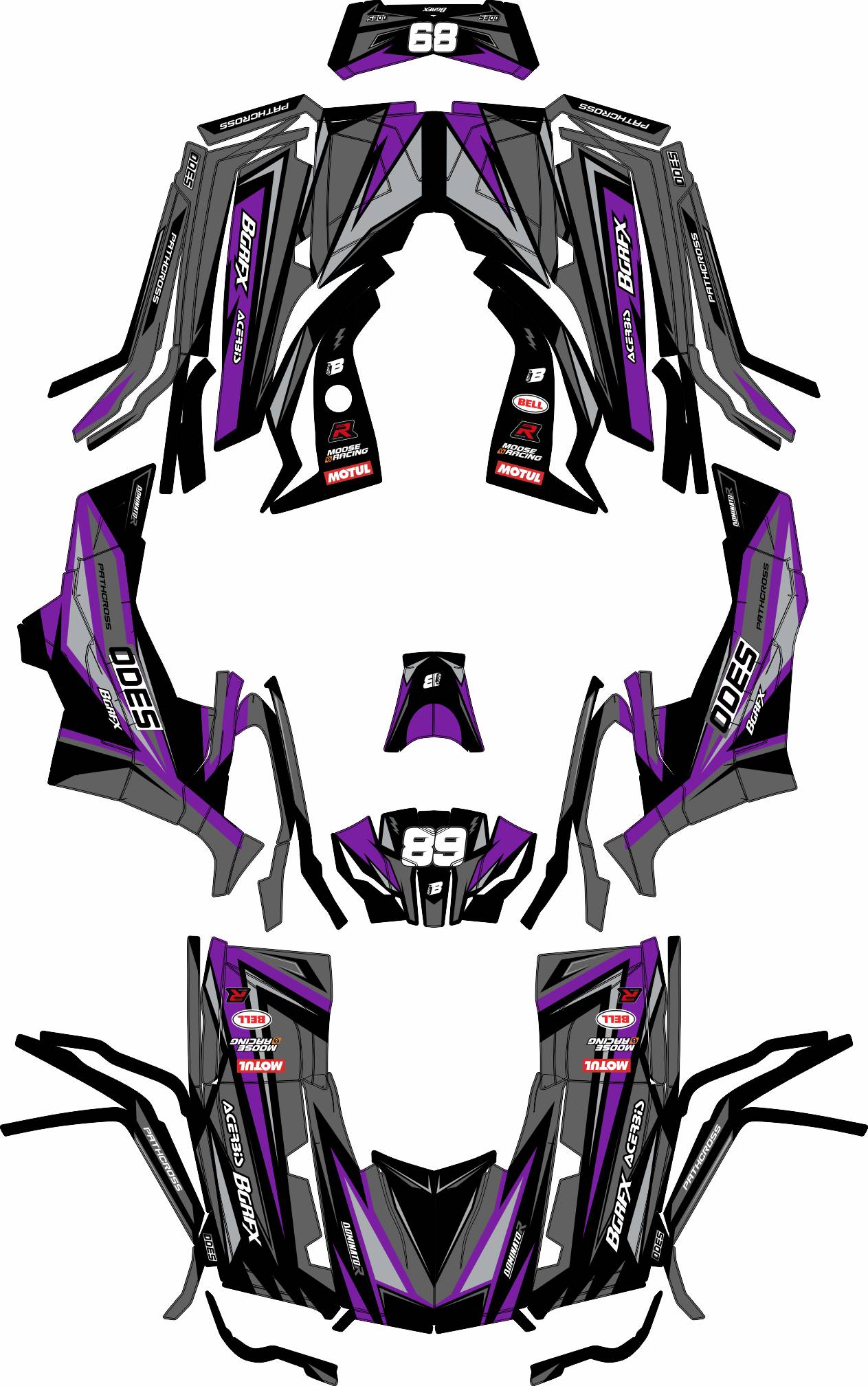AODES ODES PATHCROSS 650 800 1000 FULL GRAPHICS KIT ''SHARPED PURPLE'' DESIGN