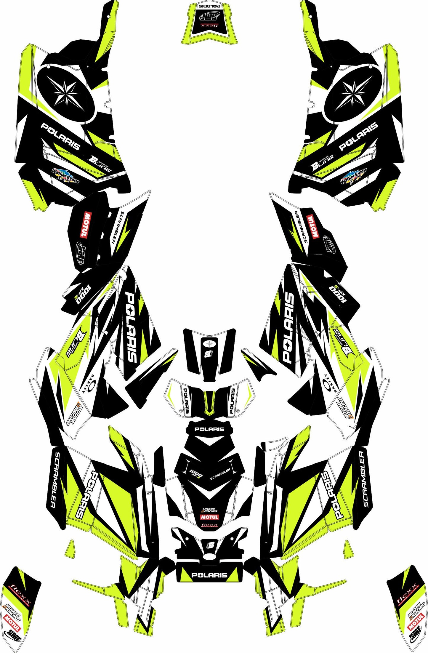 POLARIS SCRAMBLER XP 850-1000 FULL GRAPHICS KIT "RACING LIME GREEN" DESIGN