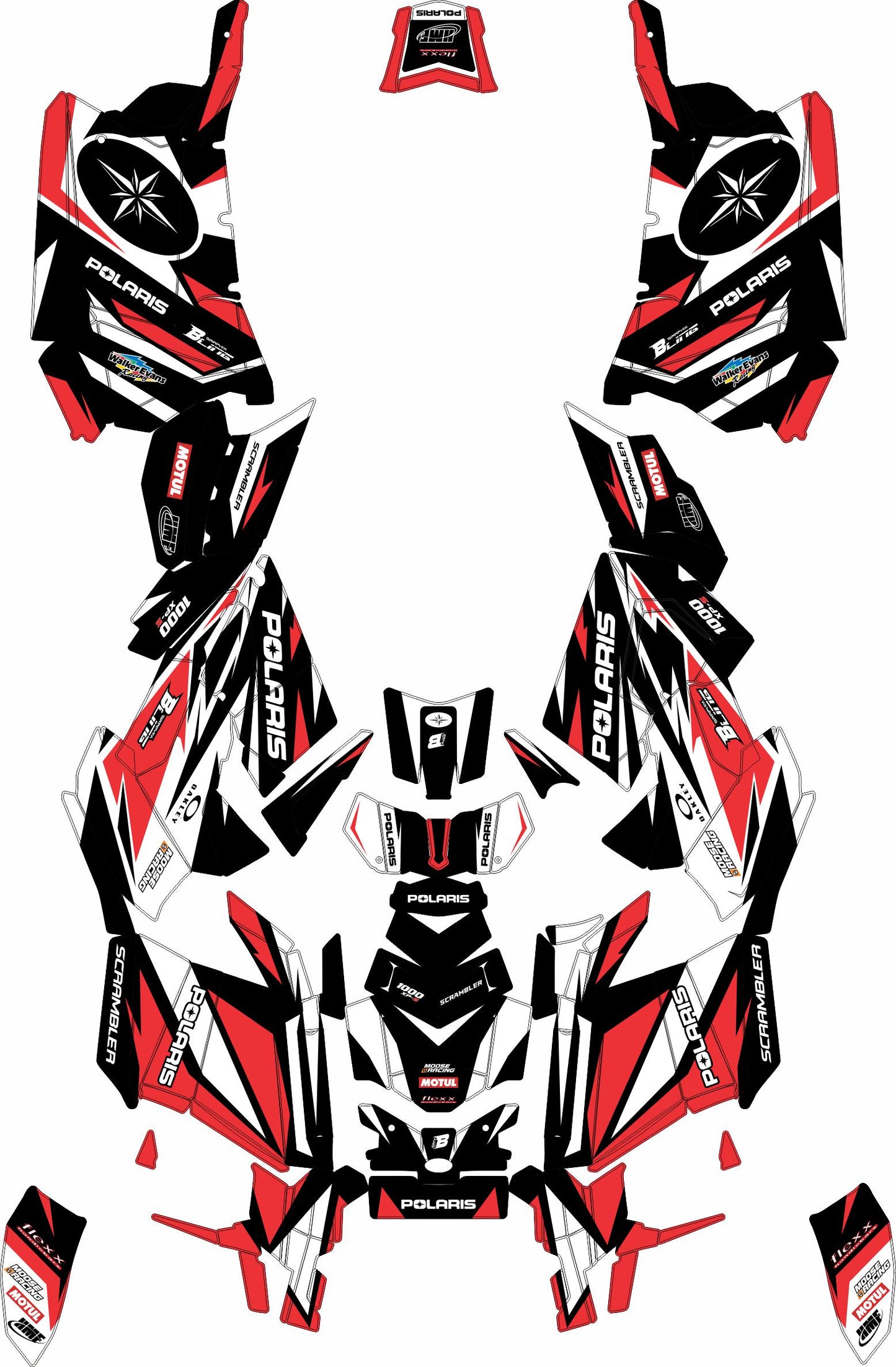 POLARIS SCRAMBLER XP 850-1000 FULL GRAPHICS KIT "RACING RED" DESIGN