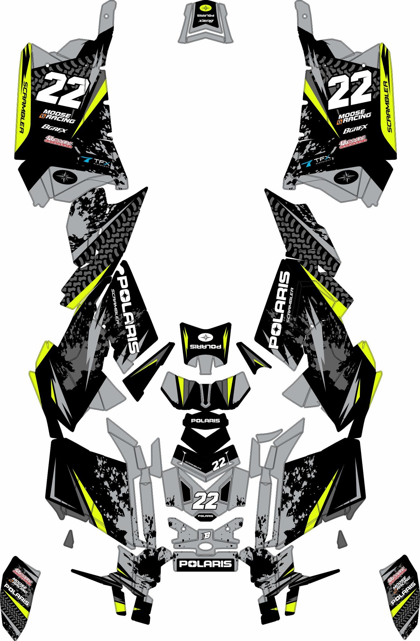 POLARIS SCRAMBLER XP 850-1000 FULL GRAPHICS KIT "ATTACK BLACK" DESIGN