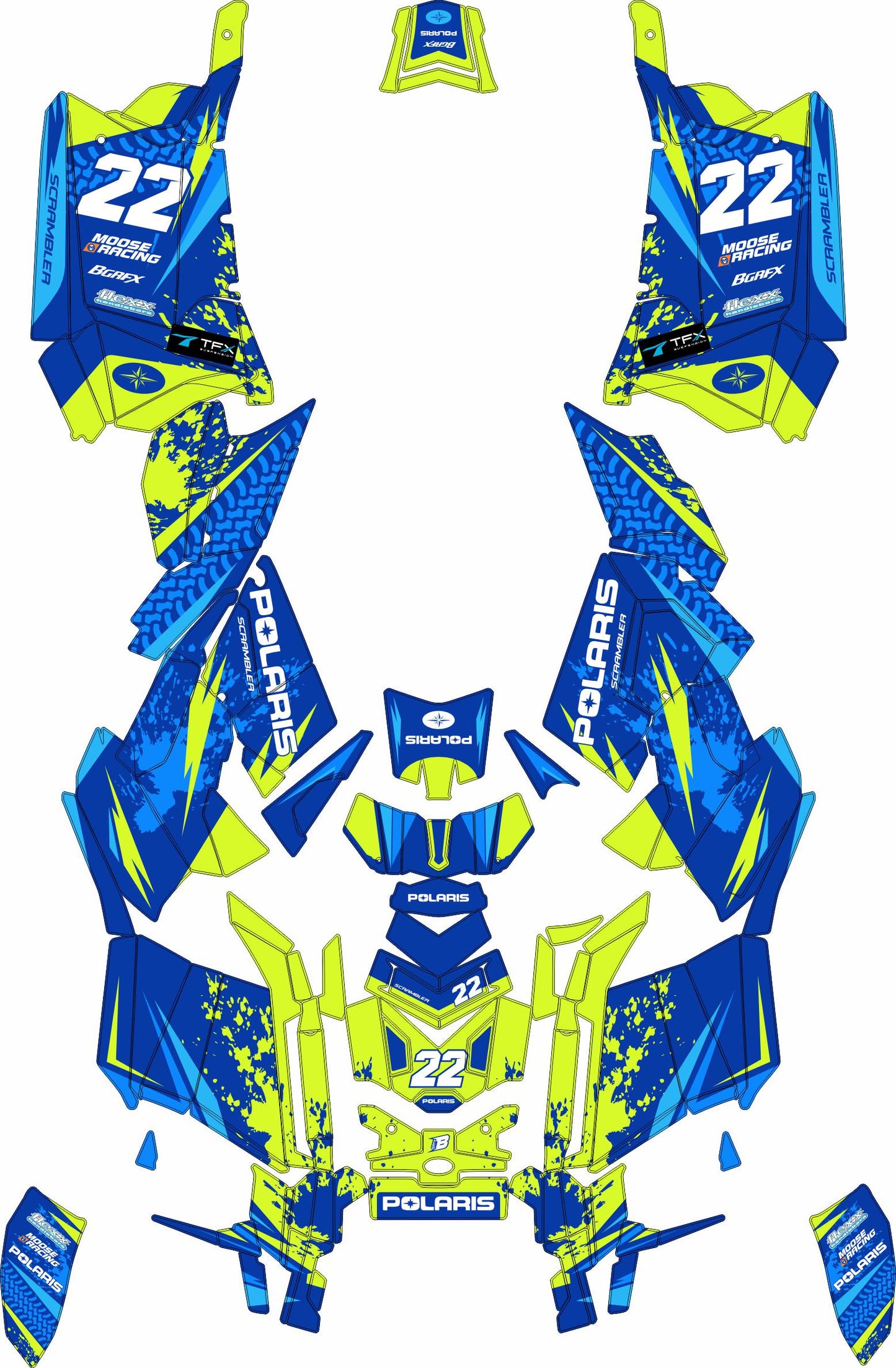 POLARIS SCRAMBLER XP 850-1000 FULL GRAPHICS KIT "ATTACK BLUE" DESIGN