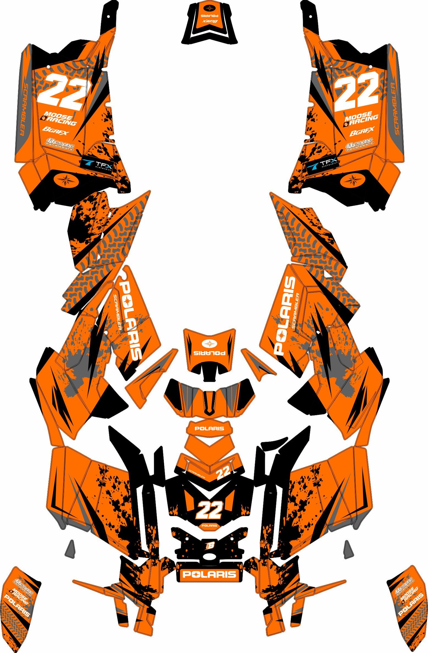 POLARIS SCRAMBLER XP 850-1000 FULL GRAPHICS KIT "ATTACK ORANGE" DESIGN