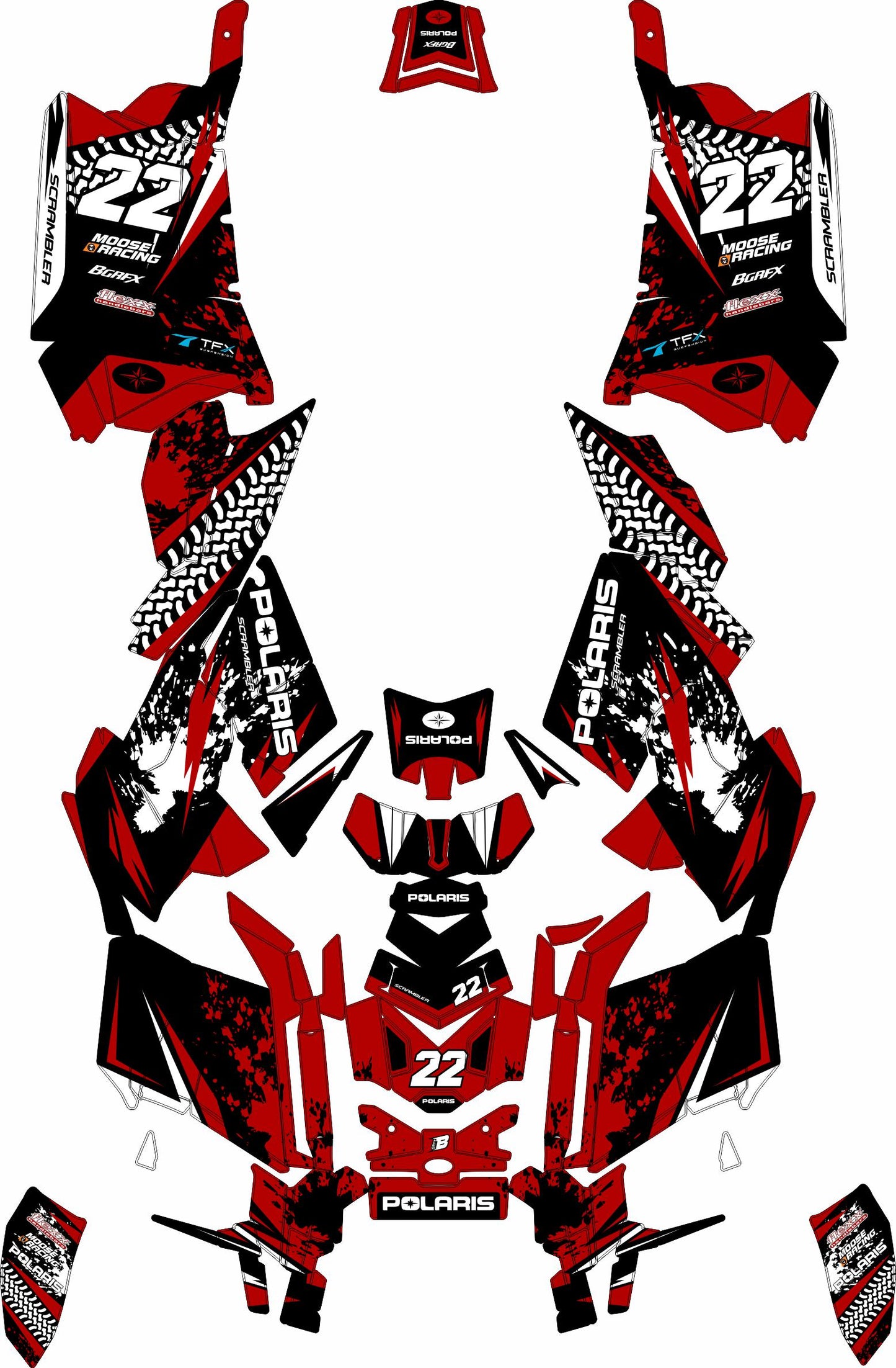 POLARIS SCRAMBLER XP 850-1000 FULL GRAPHICS KIT "ATTACK RED" DESIGN
