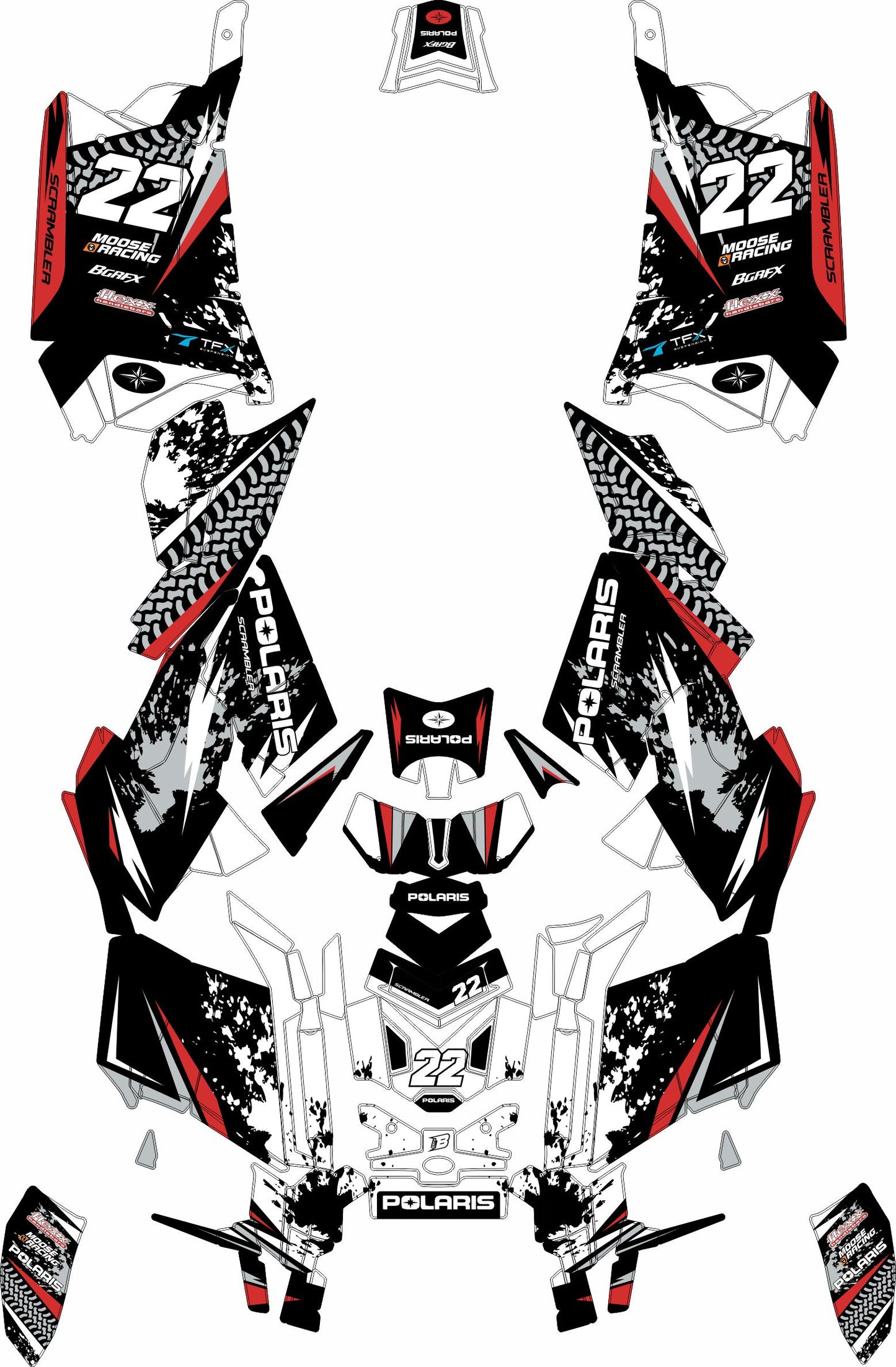 POLARIS SCRAMBLER XP 850-1000 FULL GRAPHICS KIT "ATTACK WHITE" DESIGN