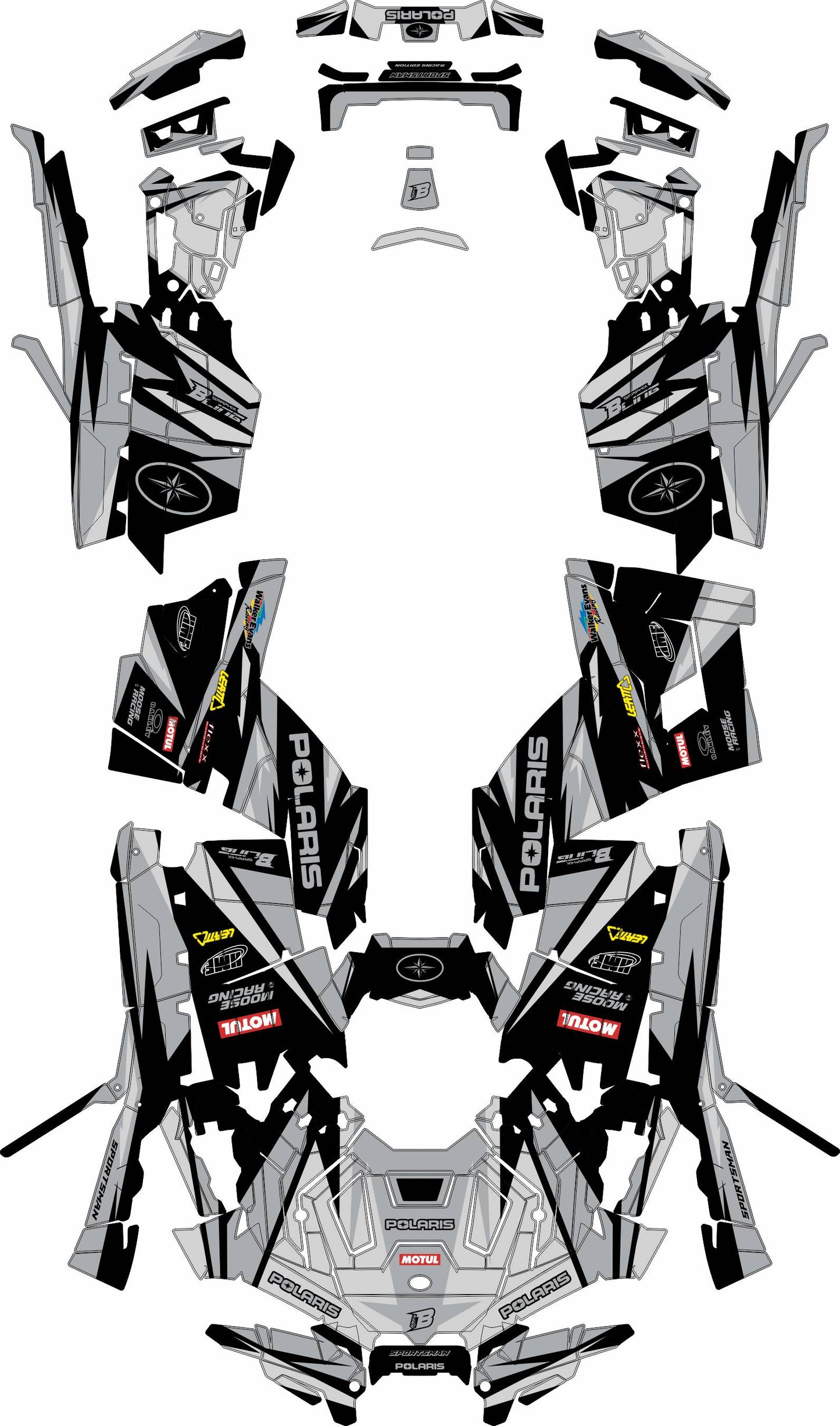 POLARIS SPORTSMAN XP S 850-1000 FULL GRAPHICS KIT "RACING GREY" DESIGN
