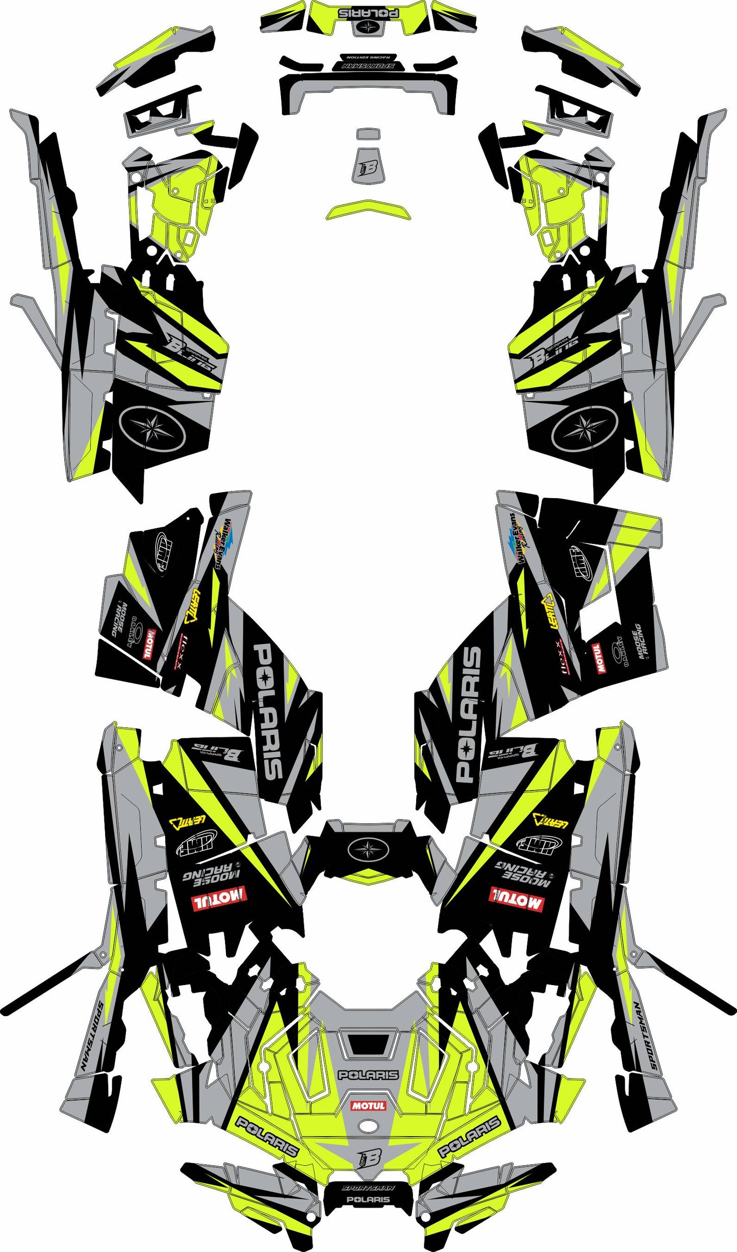 POLARIS SPORTSMAN XP S 850-1000 FULL GRAPHICS KIT "RACING LIME GREEN" DESIGN