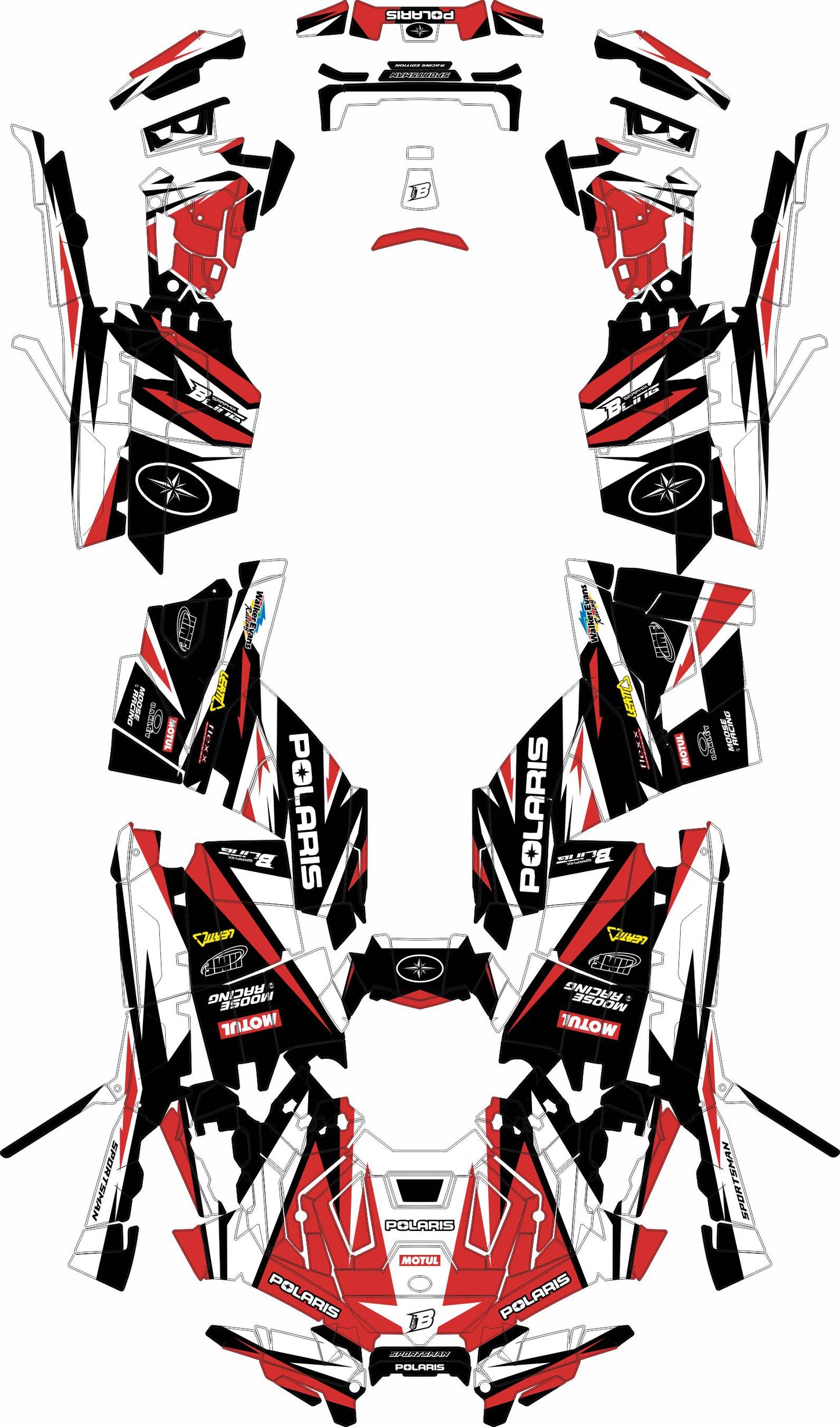 POLARIS SPORTSMAN XP S 850-1000 FULL GRAPHICS KIT "RACING RED" DESIGN