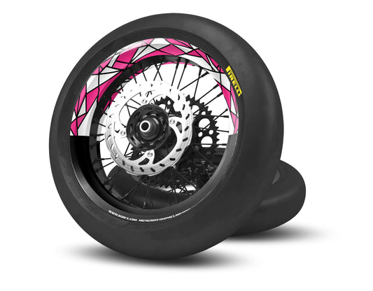 SUPERMOTO RIM WRAPS  KIT ''TRINGLE PINK'' DESIGN