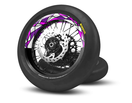 SUPERMOTO RIM WRAPS  KIT ''TRINGLE PURPLE'' DESIGN