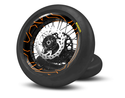 SUPERMOTO RIM WRAPS  KIT ''LINED ORANGE'' DESIGN