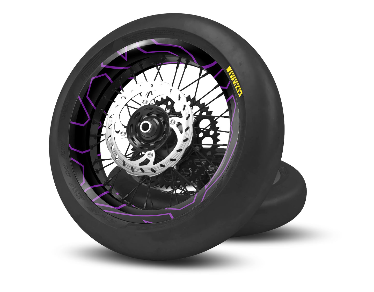 SUPERMOTO RIM WRAPS  KIT ''LINED PURPLE'' DESIGN