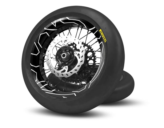 SUPERMOTO RIM WRAPS  KIT ''LINED B&W'' DESIGN