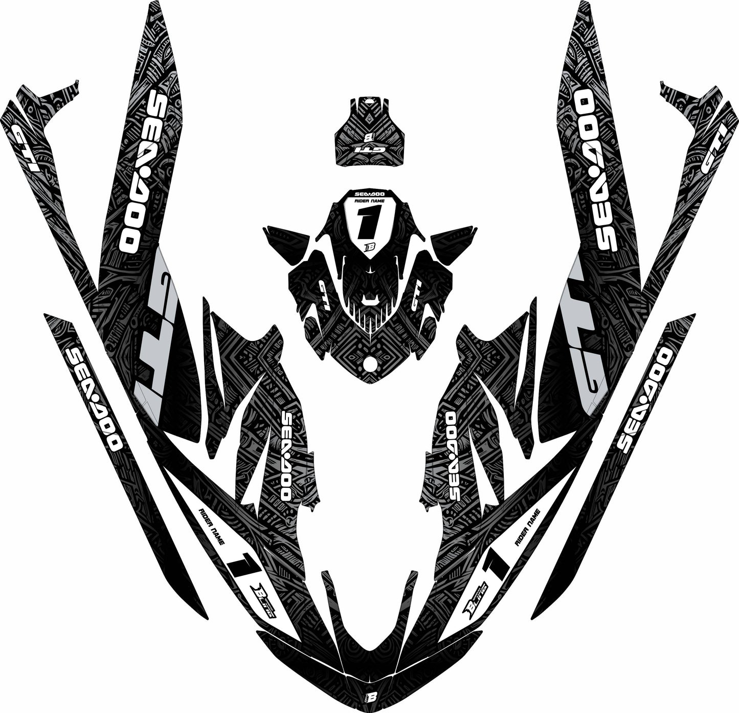 SEA-DOO GTI / GTR 2020-2027 FULL GRAPHICS KIT "ANCIENT BLACK" DESIGN