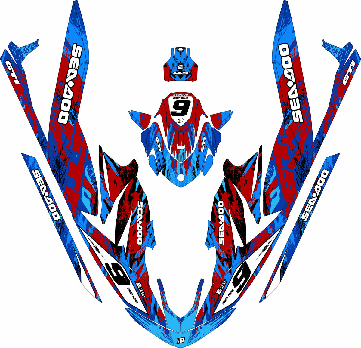 SEA-DOO GTI / GTR 2020-2027 FULL GRAPHICS KIT "BRUSHED BLUE" DESIGN