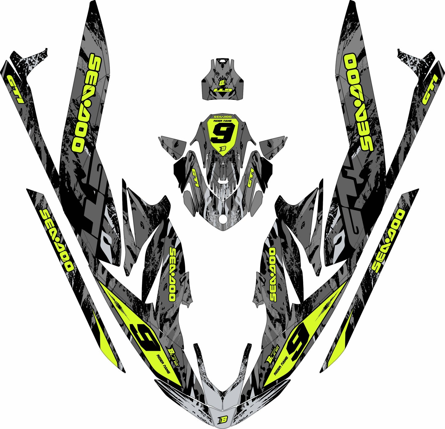 SEA-DOO GTI / GTR 2020-2027 FULL GRAPHICS KIT "BRUSHED GREY" DESIGN