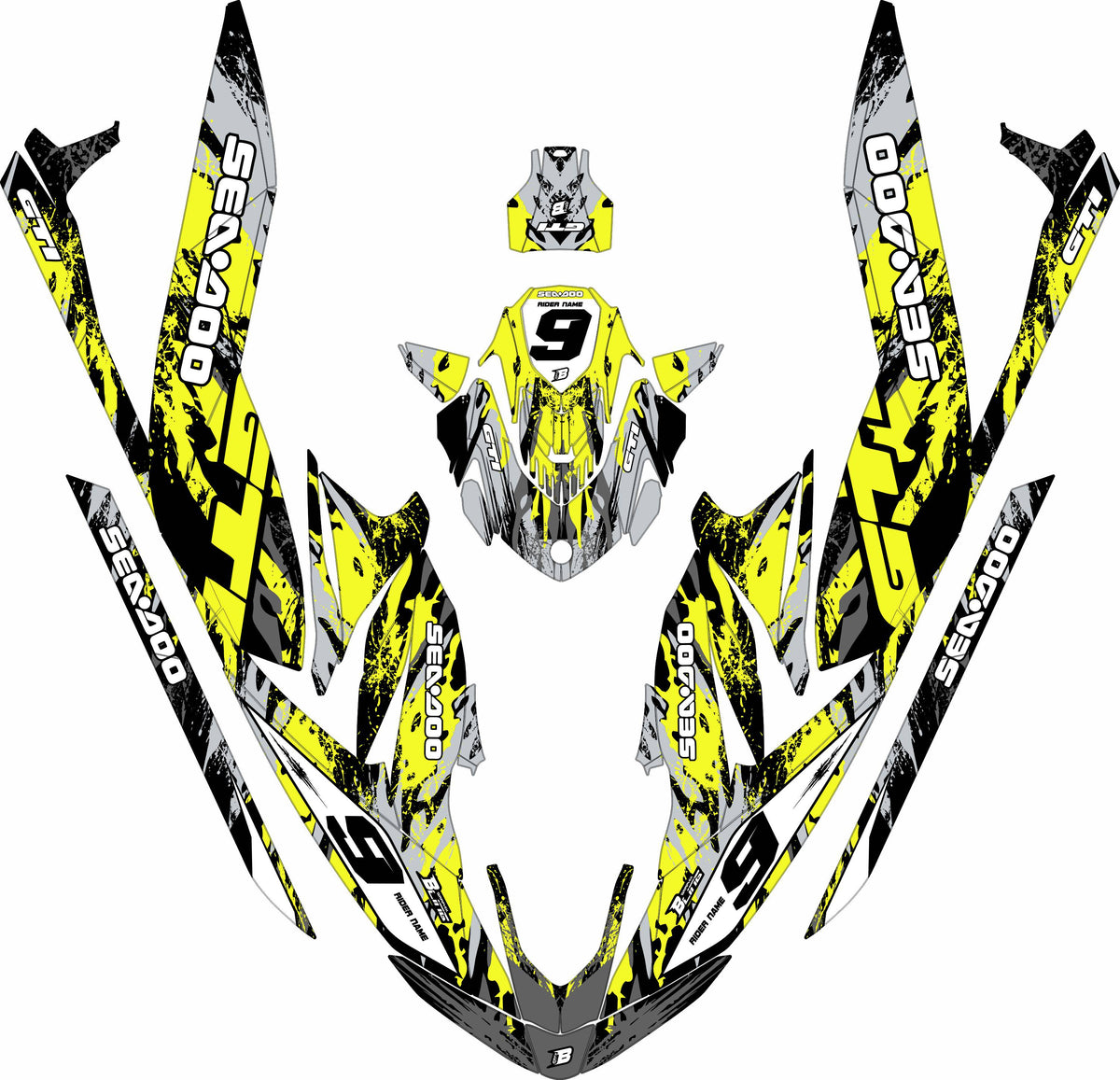 SEA-DOO GTI / GTR 2020-2027 FULL GRAPHICS KIT "BRUSHED LIME" DESIGN
