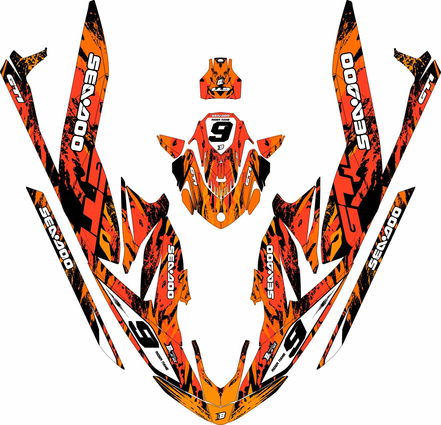 SEA-DOO GTI / GTR 2020-2027 FULL GRAPHICS KIT "BRUSHED ORANGE" DESIGN