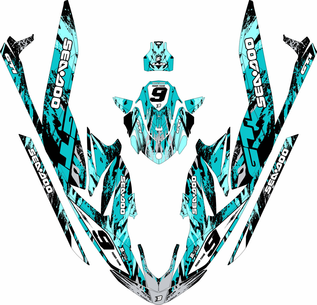 SEA-DOO GTI / GTR 2020-2027 FULL GRAPHICS KIT "BRUSHED TURQUOISE" DESIGN