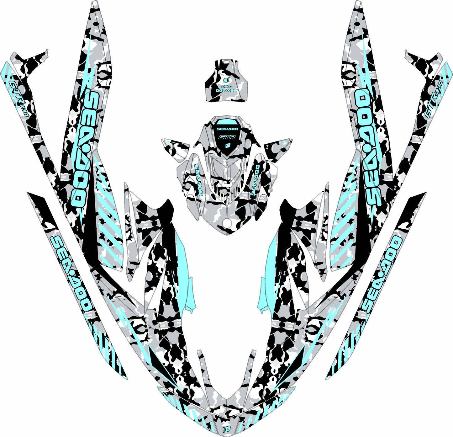 SEA-DOO GTI / GTR 2020-2027 FULL GRAPHICS KIT "CAMED ICE BLUE" DESIGN