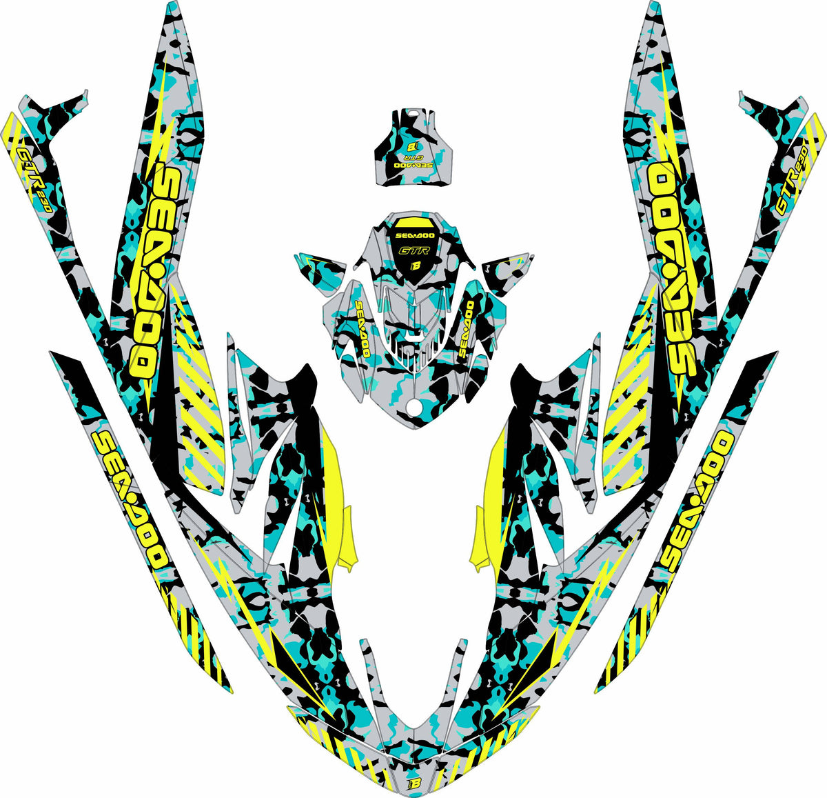 SEA-DOO GTI / GTR 2020-2027 FULL GRAPHICS KIT "CAMED LIME" DESIGN